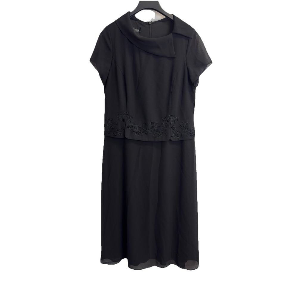 NEW AGB Womens Beaded Embroidered Chiffon Evening Dress Size 14 Black Collared